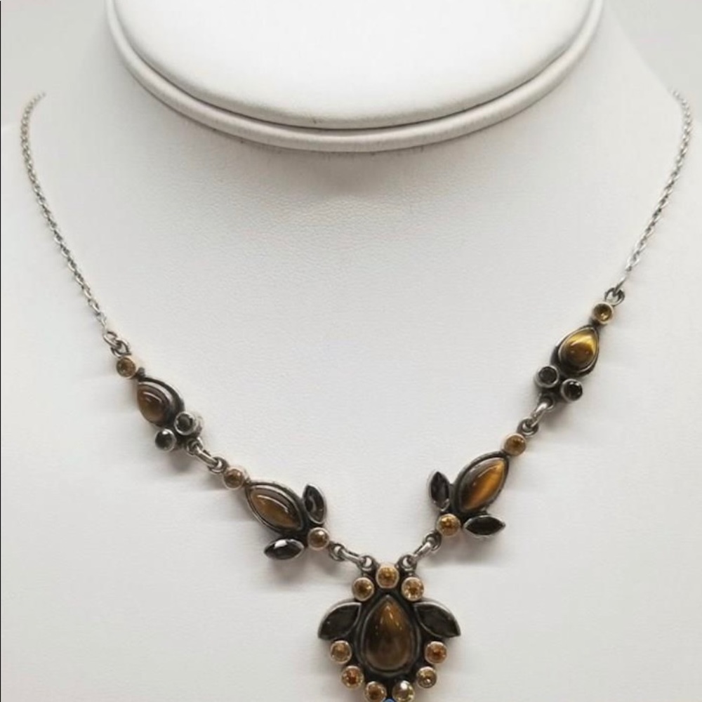 Vintage Necklace
925 Silver 19" Citrine Tiger's Eye & Smokey Quartz Necklace